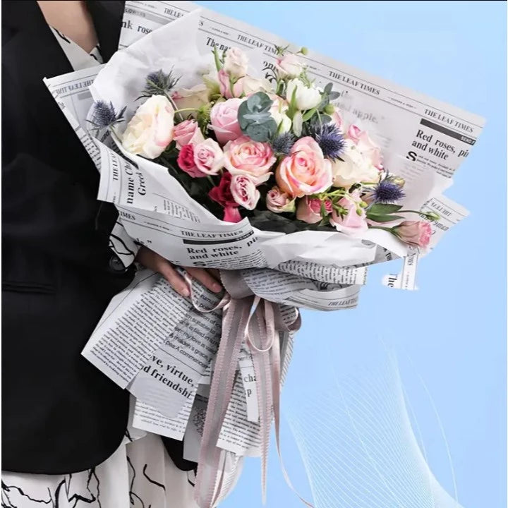 20PCS Vintage Newspaper Style Flower Wrapping - Waterproof Vintage Bouquet Gift Wrapping