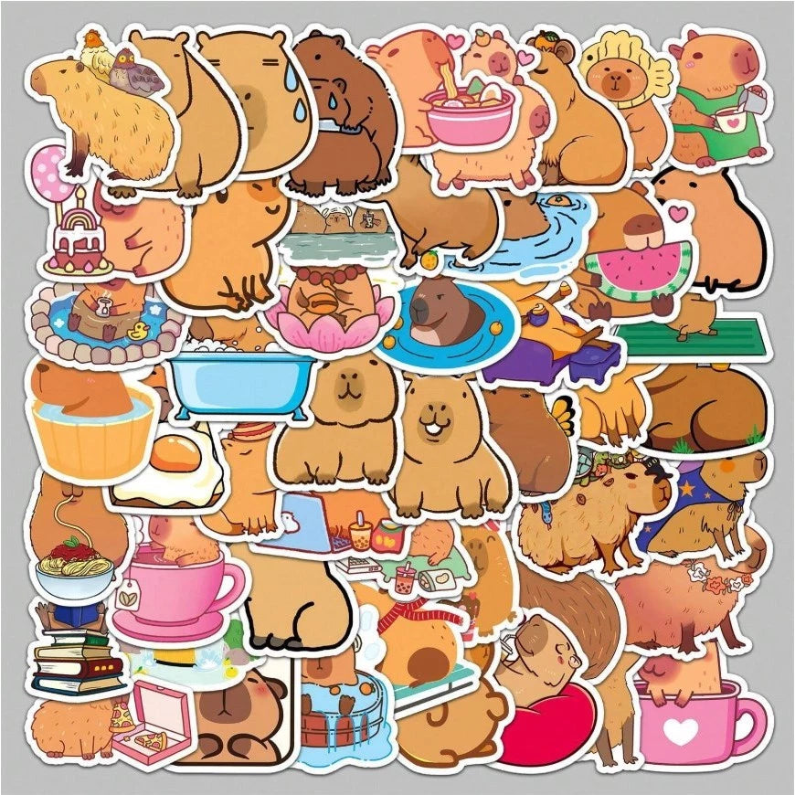 50pcs Cute Capybara Cartoon Stickers For Laptop Refrigerator Water Bottle Scrapbook DIY Box Packings