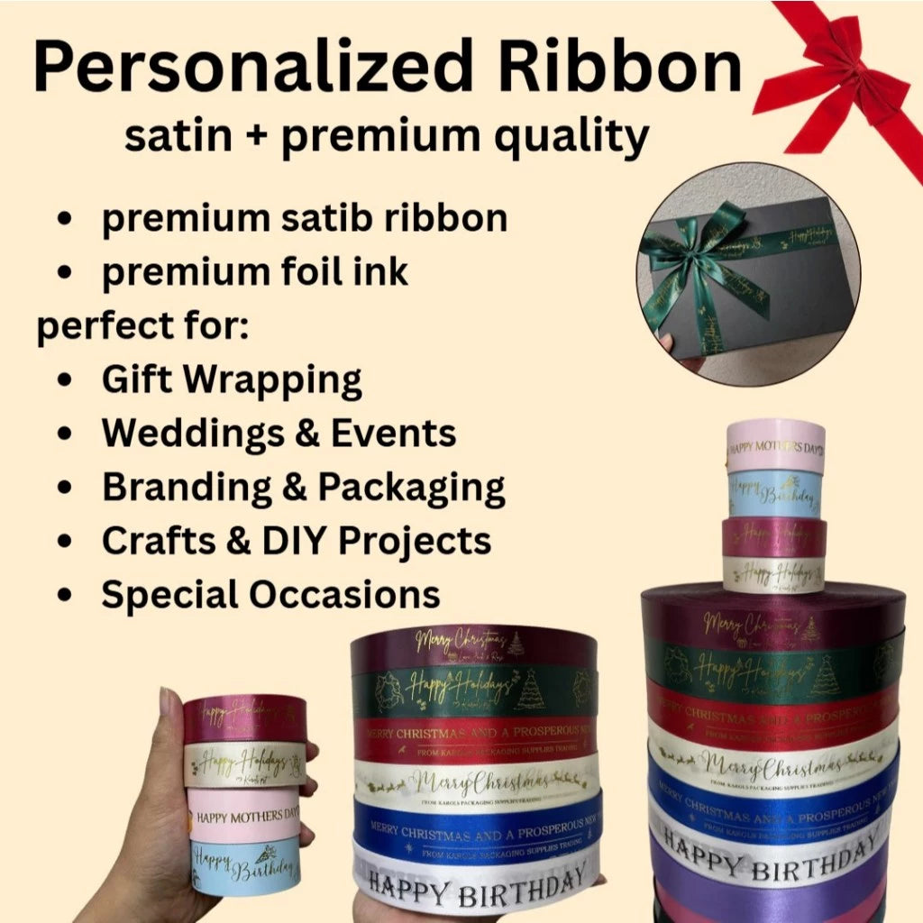 Personalized Foil-Stamped Premium Satin Ribbon for Weddings, Birthdays, Souvenirs, Special Occasions