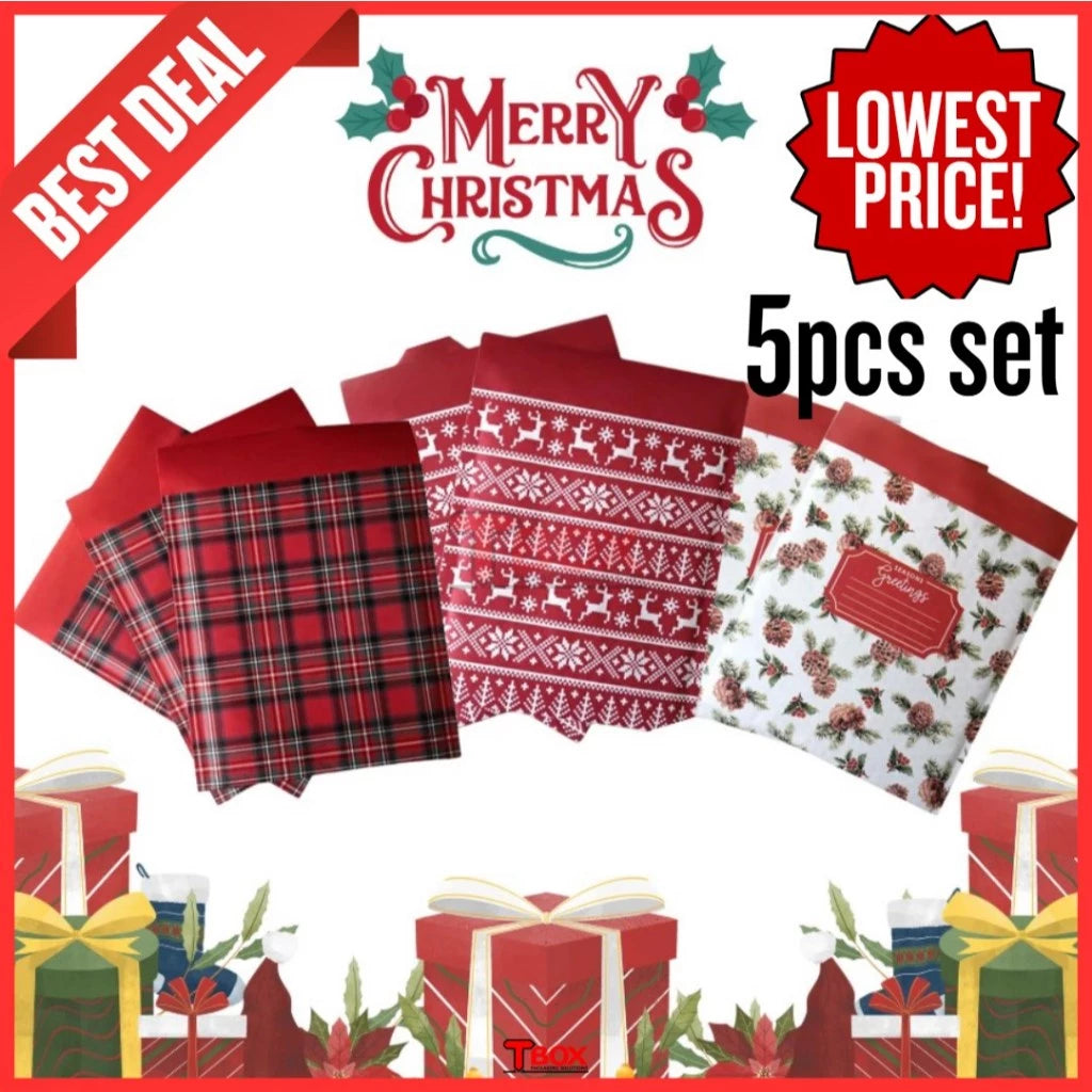 5pcs Christmas Padded Envelopes Xmas Bubble Mailers Padded Self Adhesive Mailers Envelope