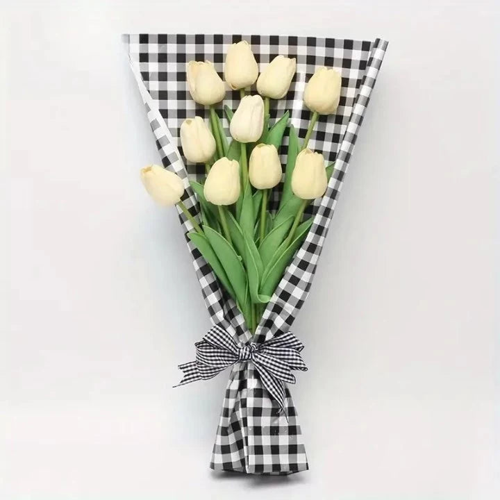 20 Sheets | Checkered Wrapping Paper for Flowers, Perfect for Trendy Bouquets Waterproof