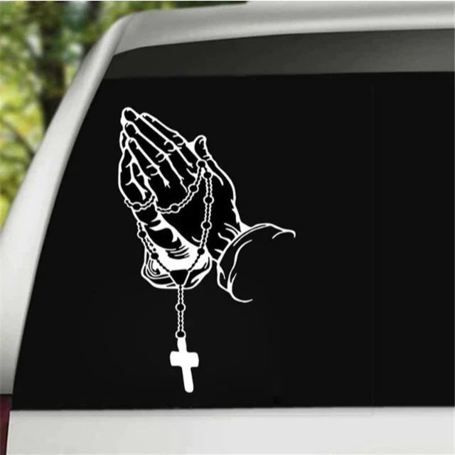 1PC Car Prayer Gesture Sticker God Jesus Christ Personalized Rosary Auto Styling Decal Decorate