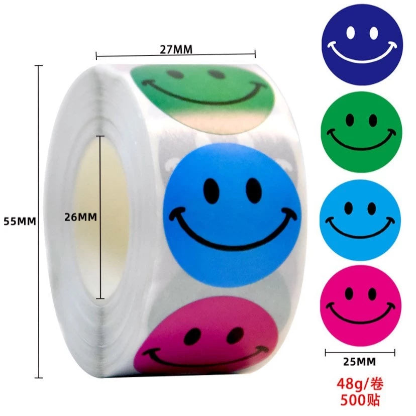 500PCS/Roll Colorful Joyful Face Stickers Labels Adhesive Stickers for Gift, Food Packaging, Party