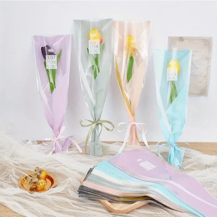 50pcs Crown JUST FOR YOU Single Rose Flower Bag - Transparent for Florist Supplies, Valentine's Gift