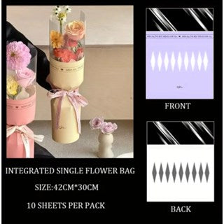10pcs Round Flower Wrapping Paper in Clear Plastic Ideal for Valentine'S Day, Women'S Day, Anniv etc