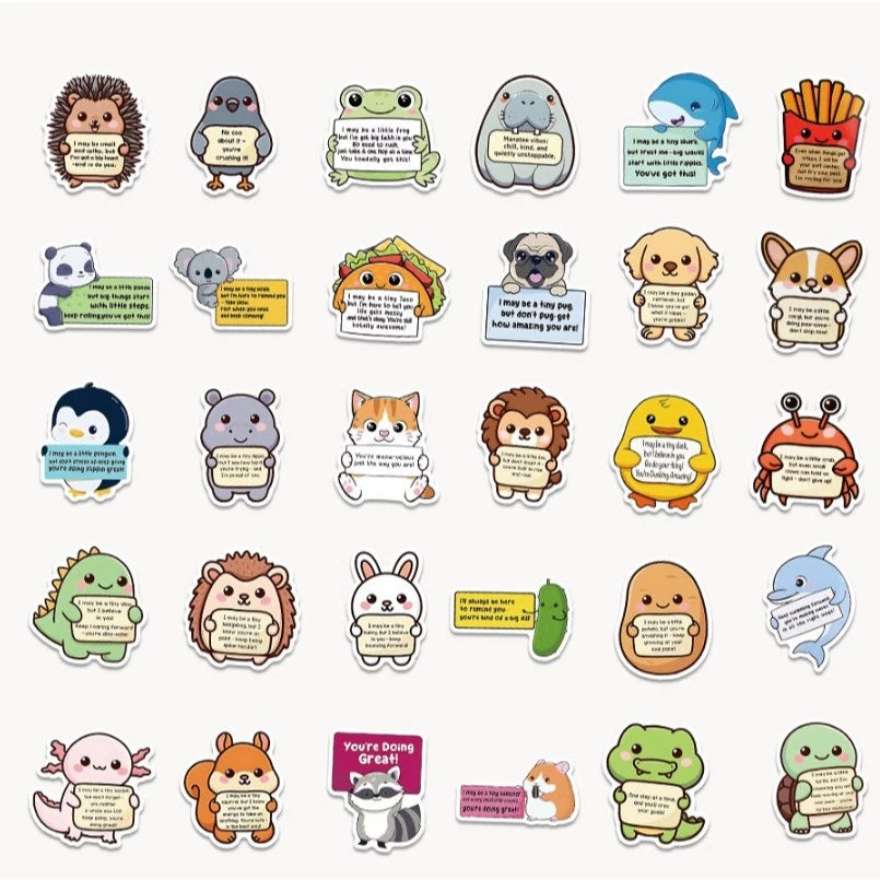 50pcs cute cartoon animal stickers for children, notebooks, stationery, luggage, notes, waterproof