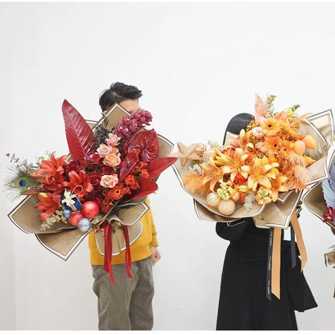 20pcs 58*58cm Floral Wrapping Paper, Border Stripe Design, Waterproof for Bouquet Gift Wrapping