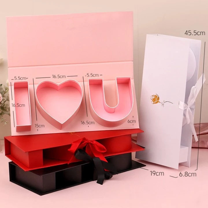 I HEART U Letter Flower Gift Box Large with Ribbon | Valentine's, Wedding Party, Mother's Birthday