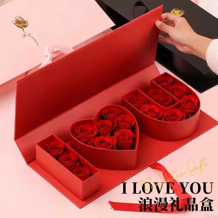 I HEART U Letter Flower Gift Box Large with Ribbon | Valentine's, Wedding Party, Mother's Birthday