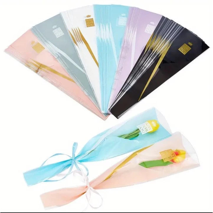 50pcs Crown JUST FOR YOU Single Rose Flower Bag - Transparent for Florist Supplies, Valentine's Gift