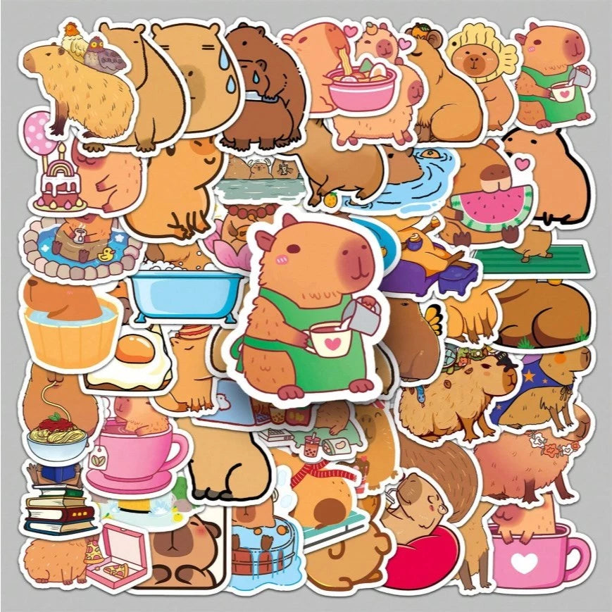 50pcs Cute Capybara Cartoon Stickers For Laptop Refrigerator Water Bottle Scrapbook DIY Box Packings