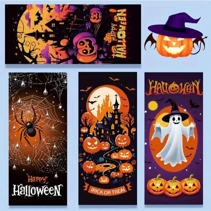 50pcs Halloween Candy Bags 4 Spooky Designs (Bats, Pumpkins, Witches, Ghosts) - Flat Pocket Gift Bag