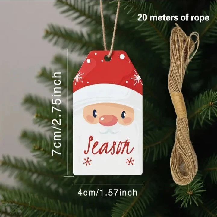 30pcs/50pcs Christmas Gift Tags & 20m Natural Rope Merry Xmas Creative Bookmark Hang Tag Cards