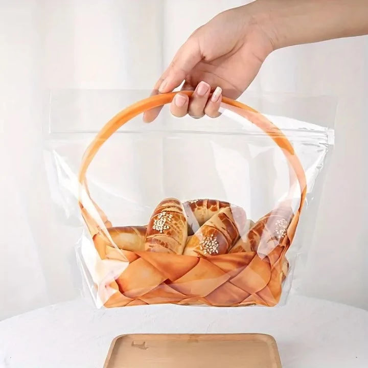 50pcs Transparent Zip Bag w/ Red Bow for Bread, Cookies, Candy Packaging, Party Favor Bags