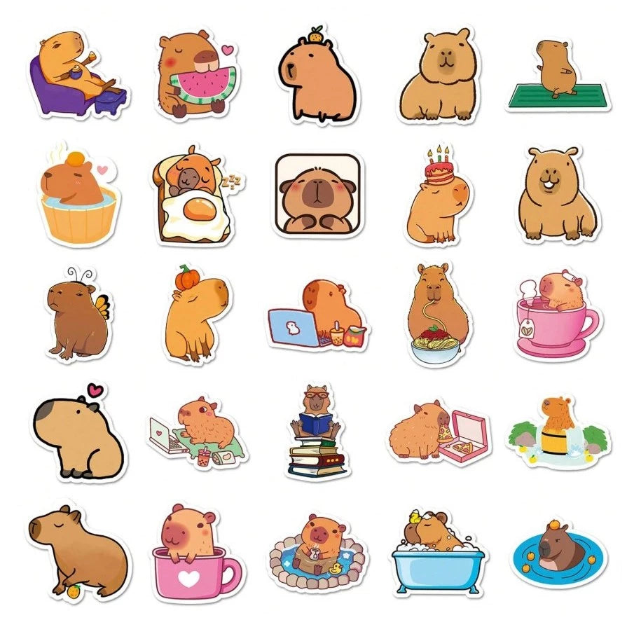 50pcs Cute Capybara Cartoon Stickers For Laptop Refrigerator Water Bottle Scrapbook DIY Box Packings