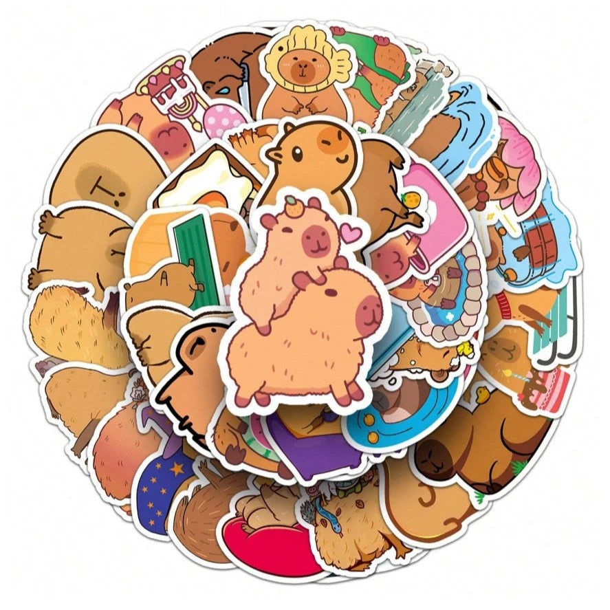 50pcs Cute Capybara Cartoon Stickers For Laptop Refrigerator Water Bottle Scrapbook DIY Box Packings