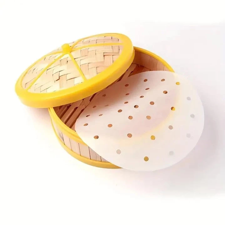 100pcs Disposable Steaming Paper Liners - Non-Stick Parchment Paper for Air Fryer, Steamer, Siopao
