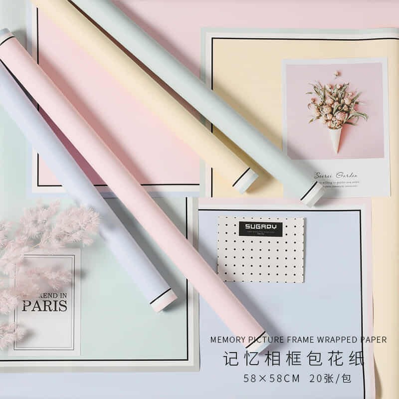 20pcs 58*58cm Floral Wrapping Paper, Border Stripe Design, Waterproof for Bouquet Gift Wrapping