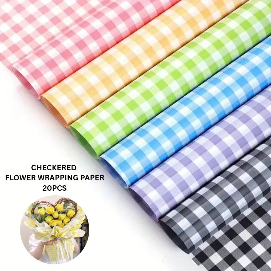 20 Sheets | Checkered Wrapping Paper for Flowers, Perfect for Trendy Bouquets Waterproof
