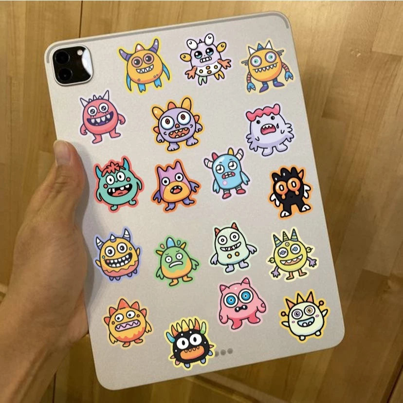 50pcs Cute Cartoon Monster Stickers, PVC Self-Adhesive Decals for Scrapbooking, Phone Cases, Laptops