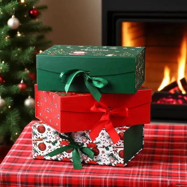 Christmas Magnetic Closure Gift Box with Ribbon - Presentation Box for Jewelry, Cosmetics ect.