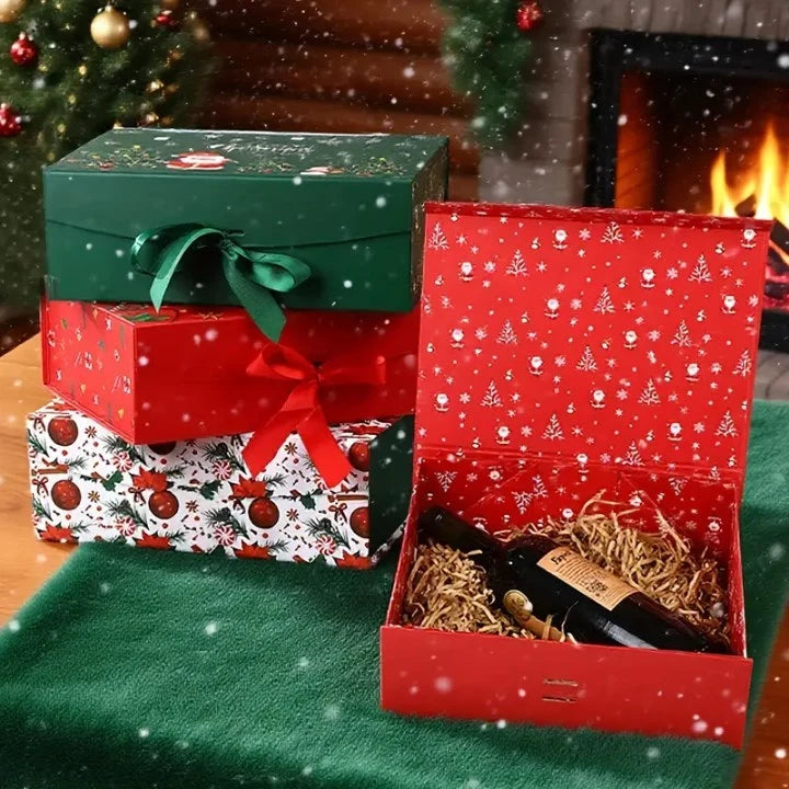 Christmas Magnetic Closure Gift Box with Ribbon - Presentation Box for Jewelry, Cosmetics ect.