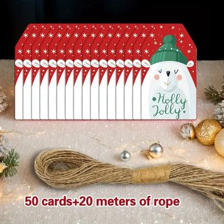 30pcs/50pcs Christmas Gift Tags & 20m Natural Rope Merry Xmas Creative Bookmark Hang Tag Cards