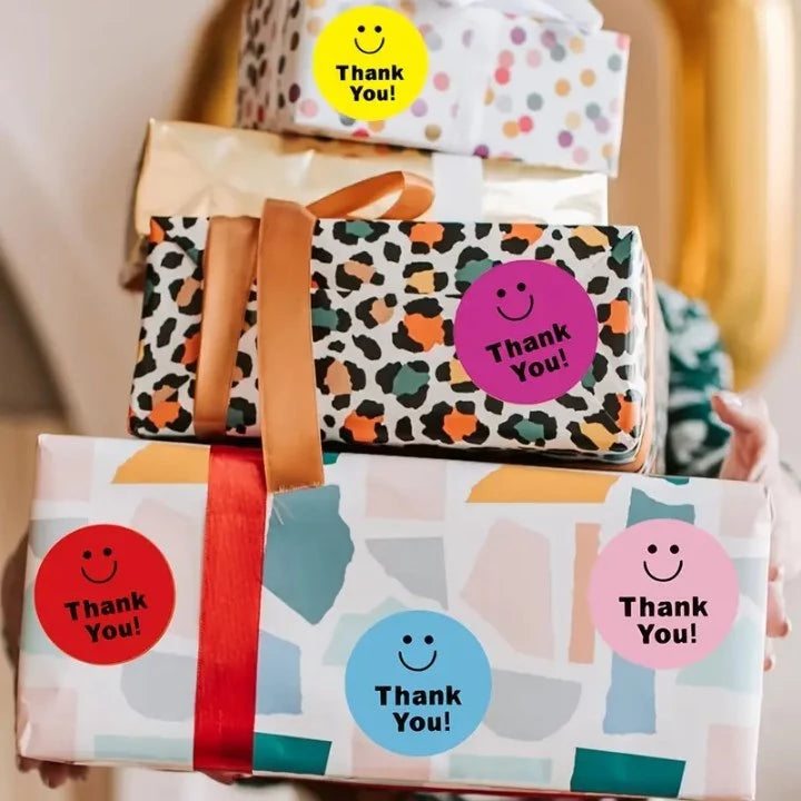500PCS/Roll Colorful Joyful Face Stickers Labels Adhesive Stickers for Gift, Food Packaging, Party