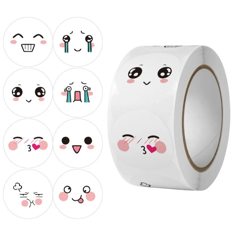 500PCS/Roll Colorful Joyful Face Stickers Labels Adhesive Stickers for Gift, Food Packaging, Party