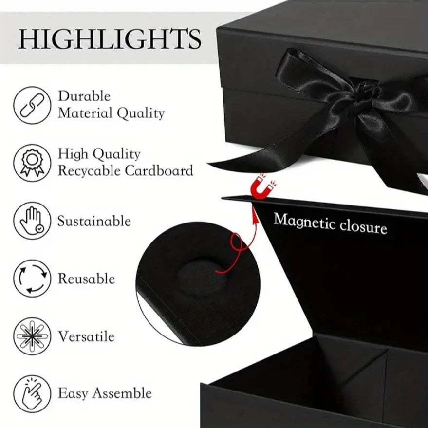 Magnetic Closure Gift Box with Ribbon - Premium Rigid Presentation Box for Jewelry, Cosmetics ect.