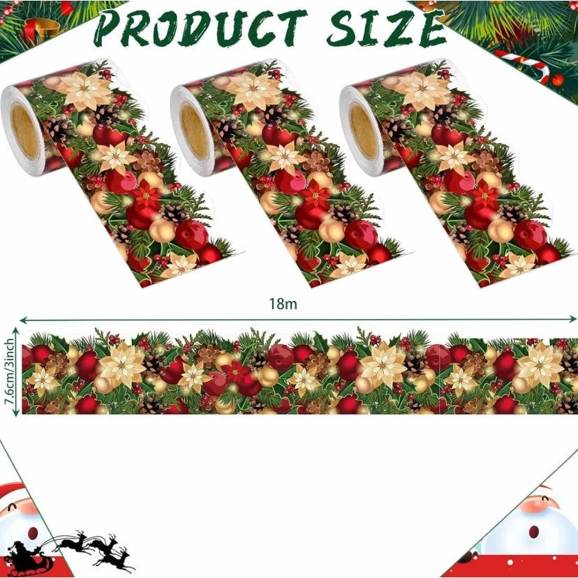Christmas Adhesive Edge Tape - 18m Festive Washi Tape for Home, Classroom & Office Decor