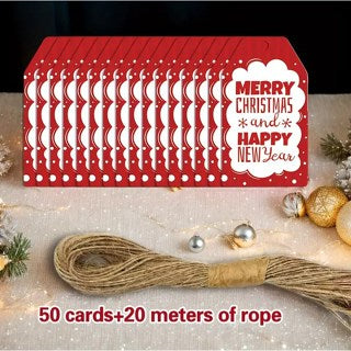 30pcs/50pcs Christmas Gift Tags & 20m Natural Rope Merry Xmas Creative Bookmark Hang Tag Cards