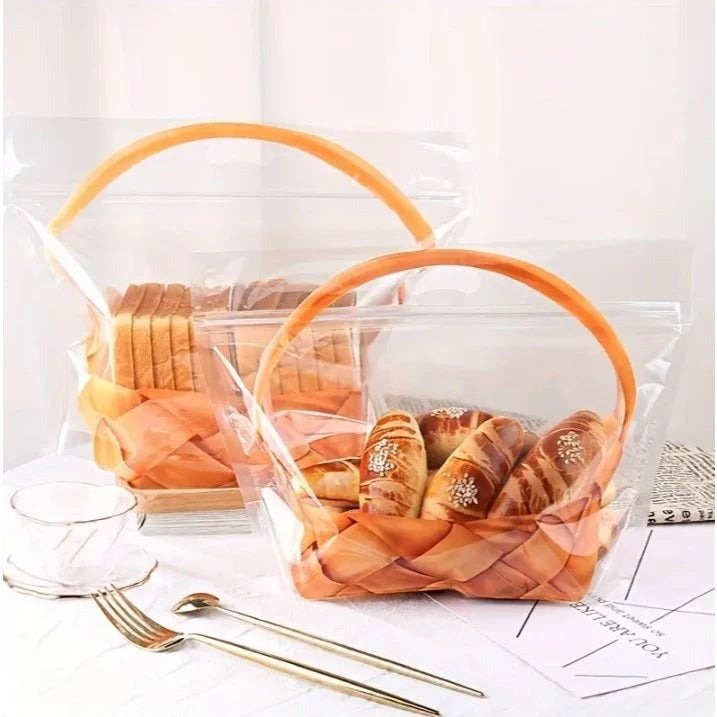 50pcs Transparent Zip Bag w/ Red Bow for Bread, Cookies, Candy Packaging, Party Favor Bags