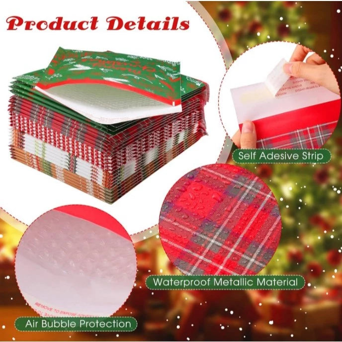 5pcs Christmas Padded Envelopes Xmas Bubble Mailers Padded Self Adhesive Mailers Envelope