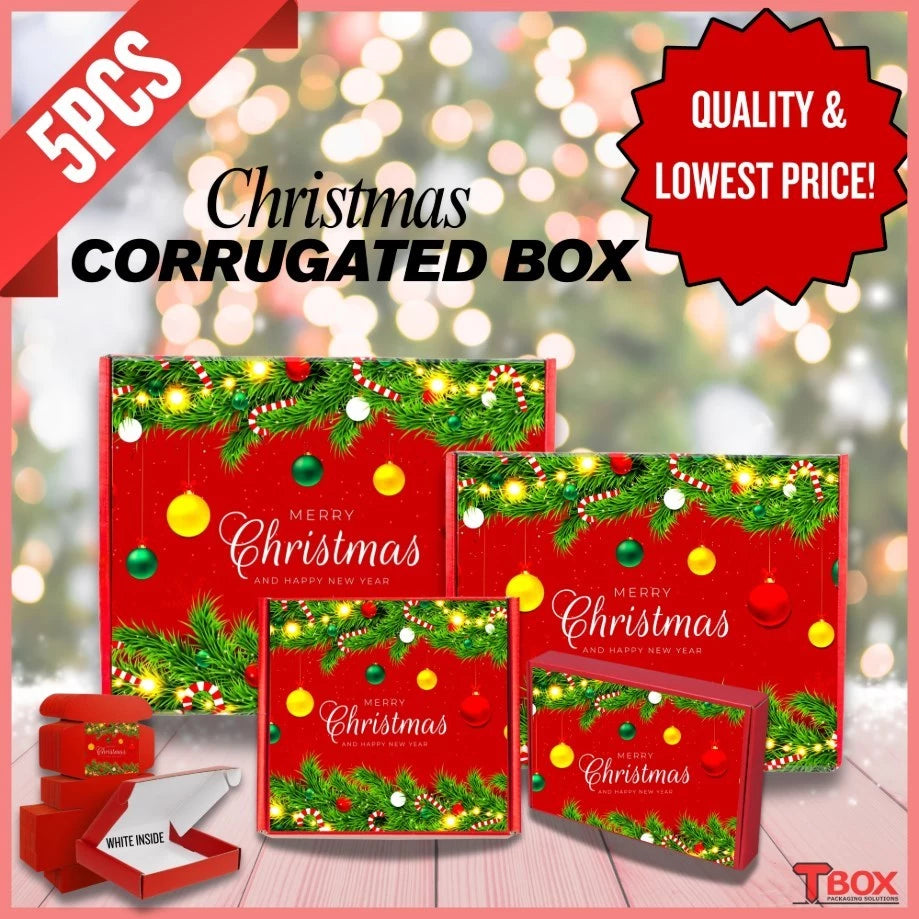 Corrugated Christmas Box Packaging Box Set, Glossy Laminated for Gifts, Luxury Gifting