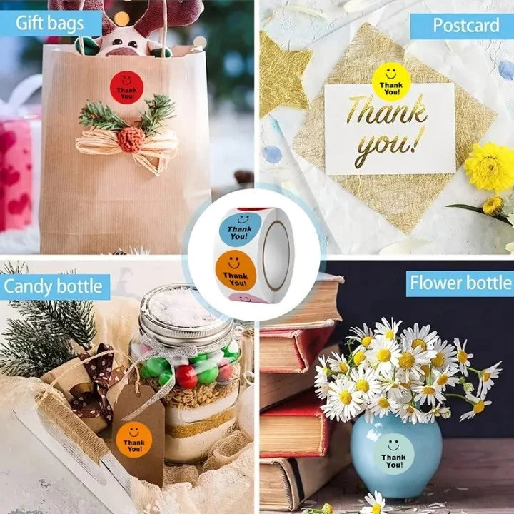 500PCS/Roll Colorful Joyful Face Stickers Labels Adhesive Stickers for Gift, Food Packaging, Party