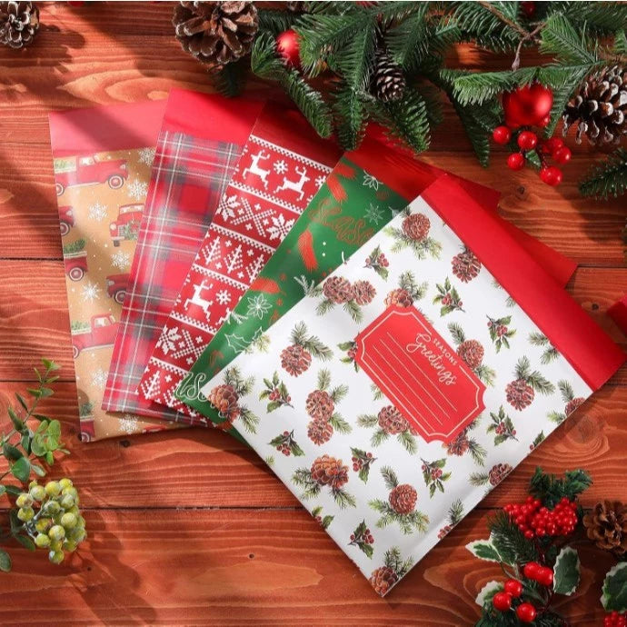 5pcs Christmas Padded Envelopes Xmas Bubble Mailers Padded Self Adhesive Mailers Envelope