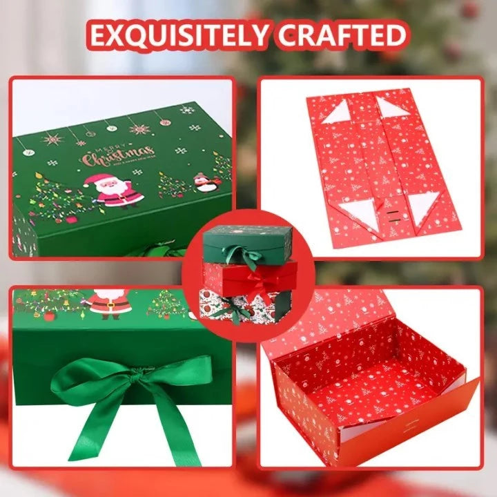 Christmas Magnetic Closure Gift Box with Ribbon - Presentation Box for Jewelry, Cosmetics ect.