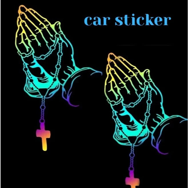 1PC Car Prayer Gesture Sticker God Jesus Christ Personalized Rosary Auto Styling Decal Decorate