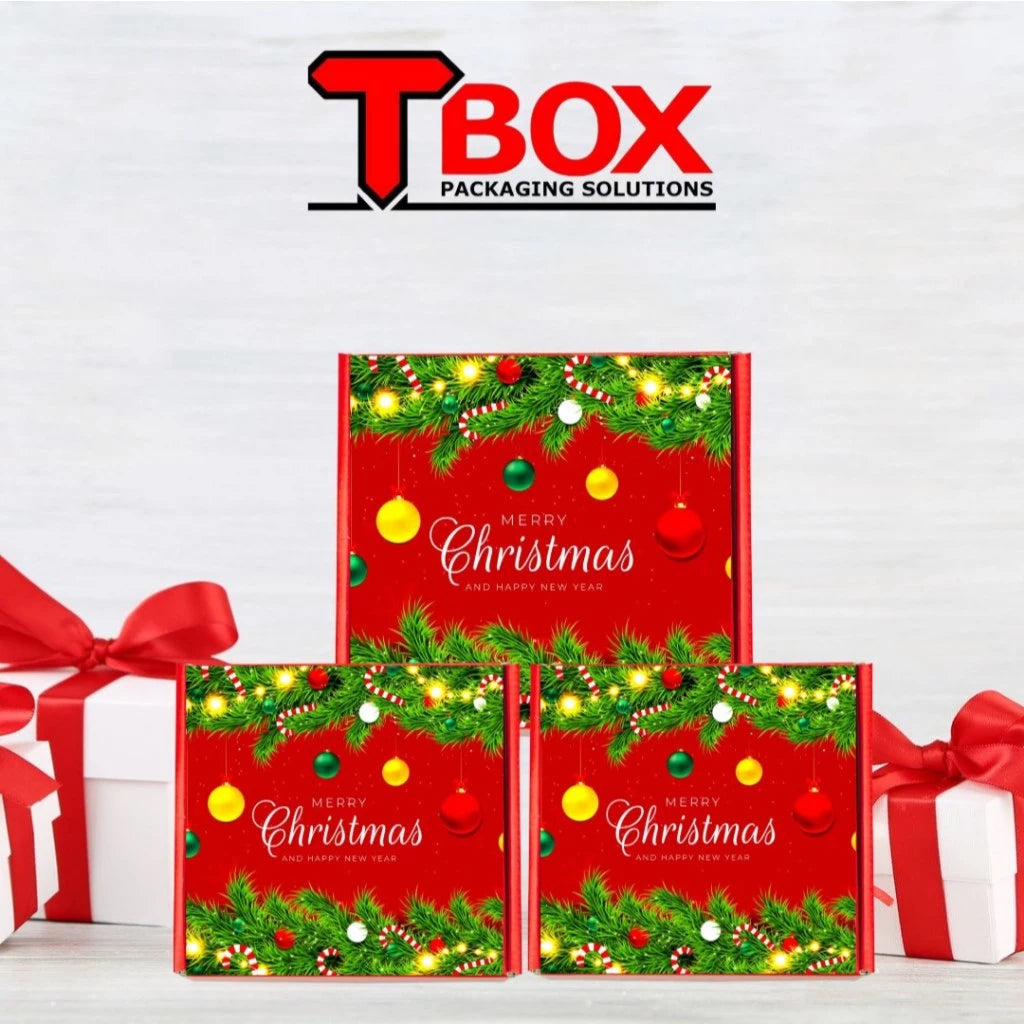 Corrugated Christmas Box Packaging Box Set, Glossy Laminated for Gifts, Luxury Gifting