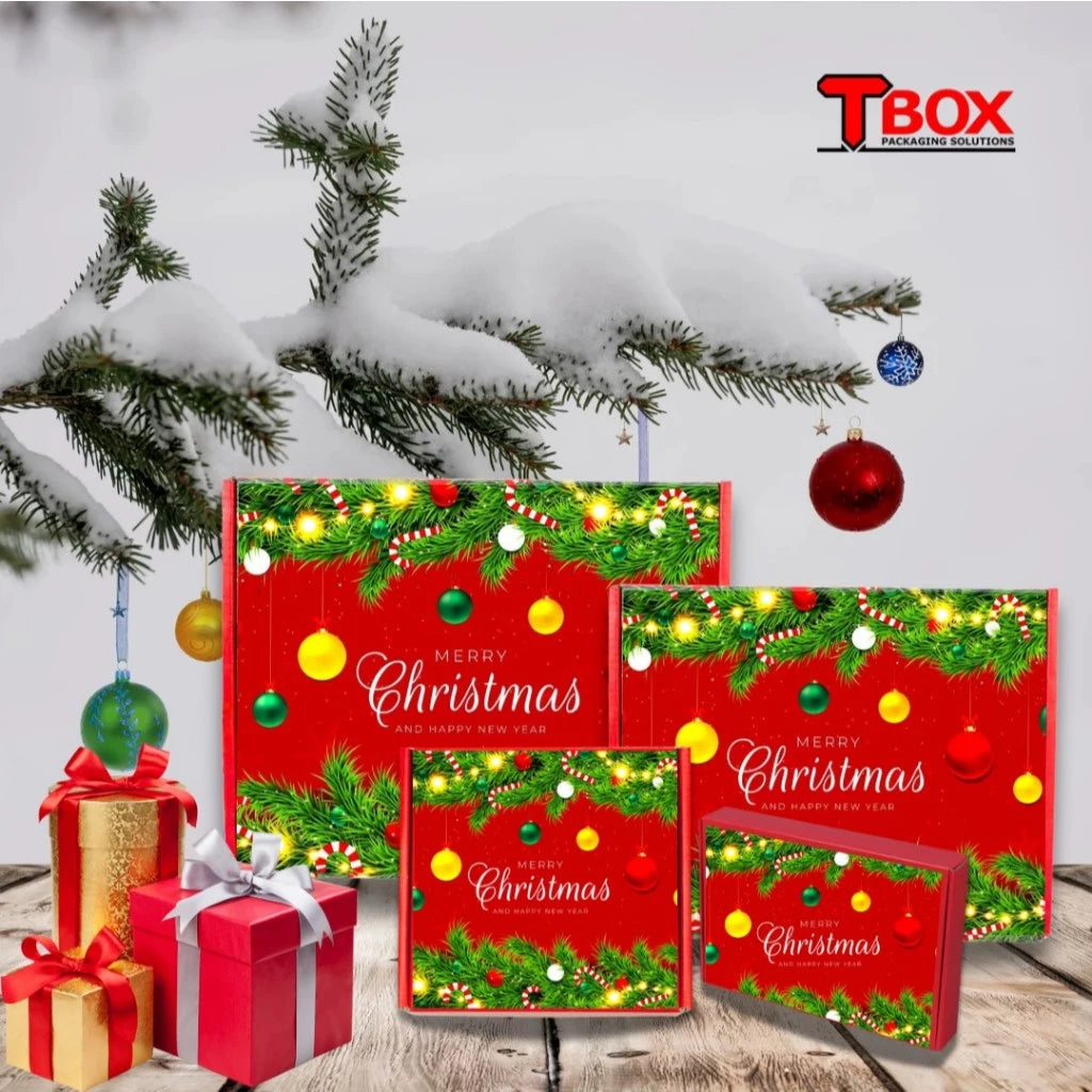 Corrugated Christmas Box Packaging Box Set, Glossy Laminated for Gifts, Luxury Gifting