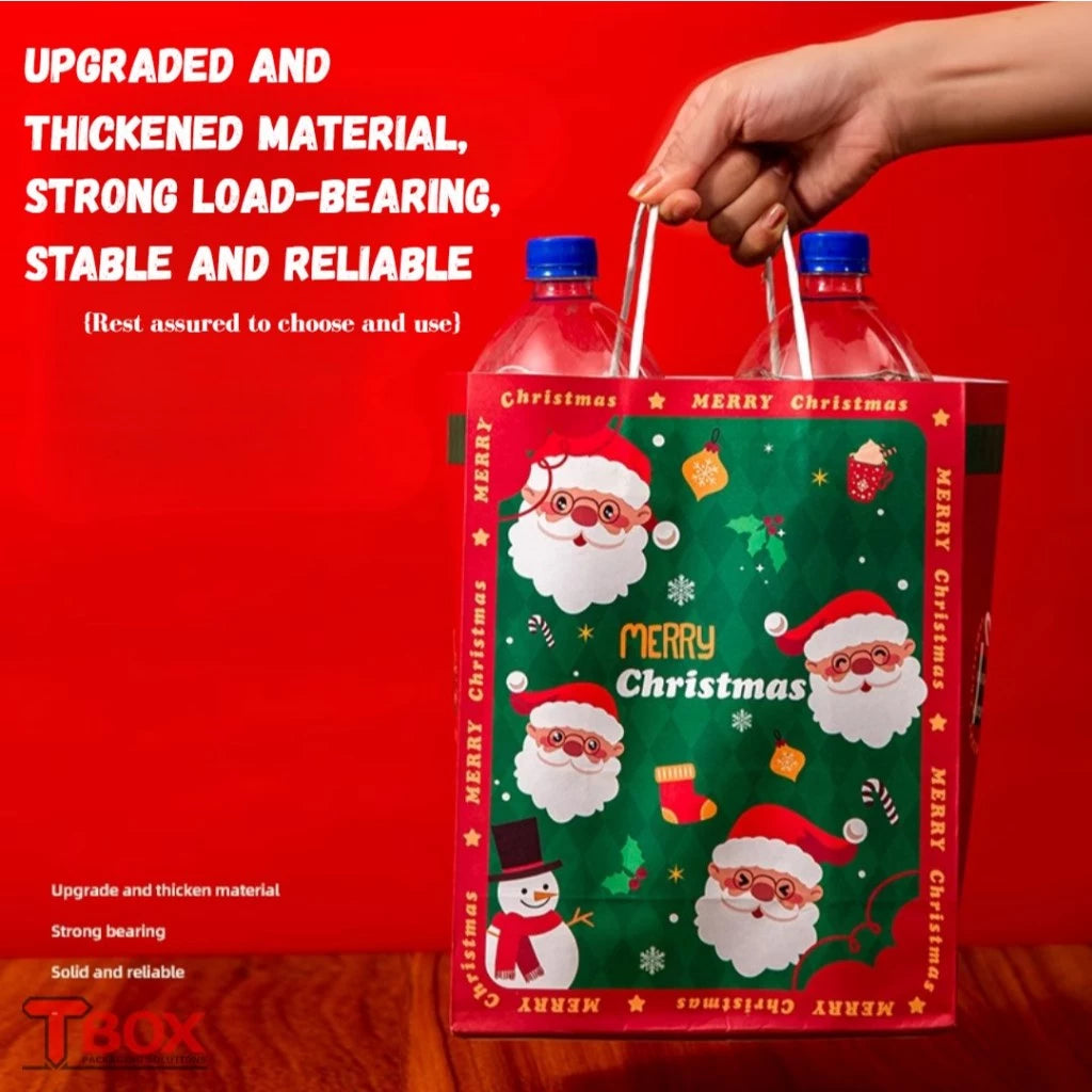 10pcs Christmas Gift Bags Red Kraft Paper Bags XMAS theme Print | Holiday Party Favor Packaging Gift