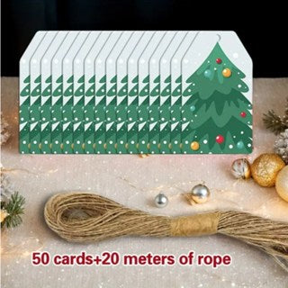 30pcs/50pcs Christmas Gift Tags & 20m Natural Rope Merry Xmas Creative Bookmark Hang Tag Cards