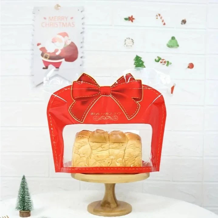 50pcs Transparent Zip Bag w/ Red Bow for Bread, Cookies, Candy Packaging, Party Favor Bags