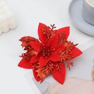 10pcs Glitter Poinsettia Flowers Artificial for Christmas Tree & Garland | DIY Wedding, Party Decor.
