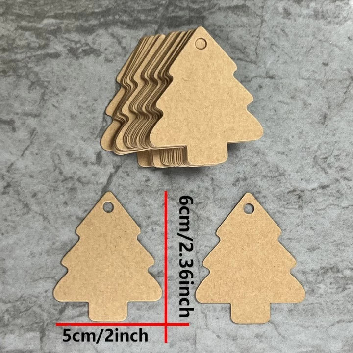 50pcs XMAS Tree Tags + 20m Hemp Rope Kraft Paper Tags for Rustic Wedding, Gift, Holiday Decor