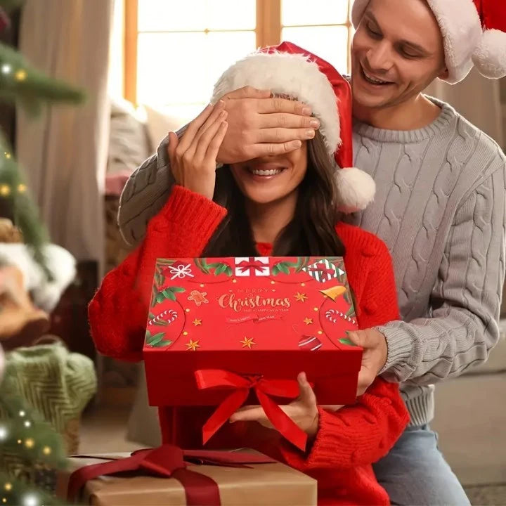 Christmas Magnetic Closure Gift Box with Ribbon - Presentation Box for Jewelry, Cosmetics ect.