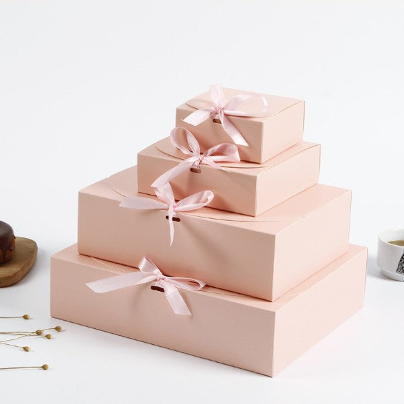 Brown/white Clamshell w/ribbon cardboard pastry gift box bowknot box combination packaging box