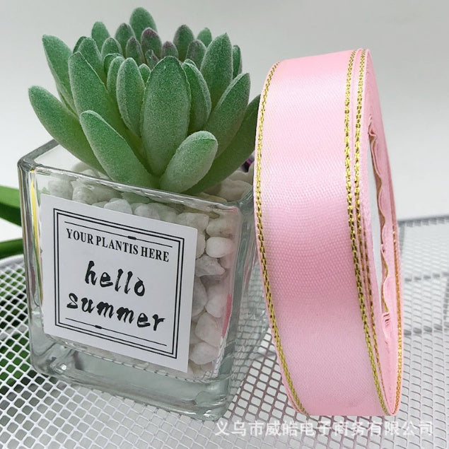 25 Yards/ 2cm High Quality Gold Edge Satin Ribbons Gift Christmas Decoration Packaging