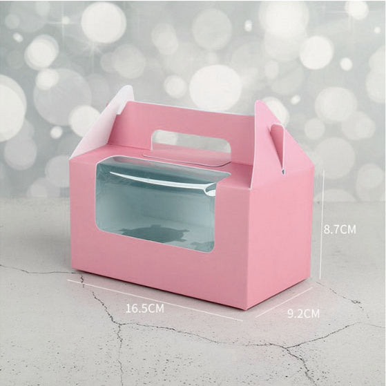 Cupcake pastry packaging box transparent window w/ handle and inner liner support